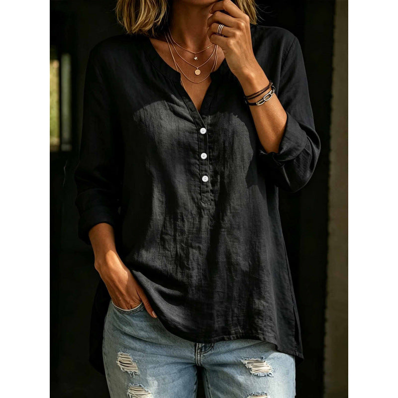 Chemise à boutons à point fixe en couleur solide pour femmes