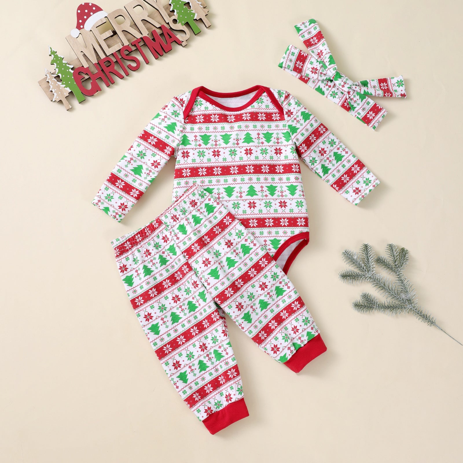 Chapeau de pantalons à manches longues imprimé arbre de Noël