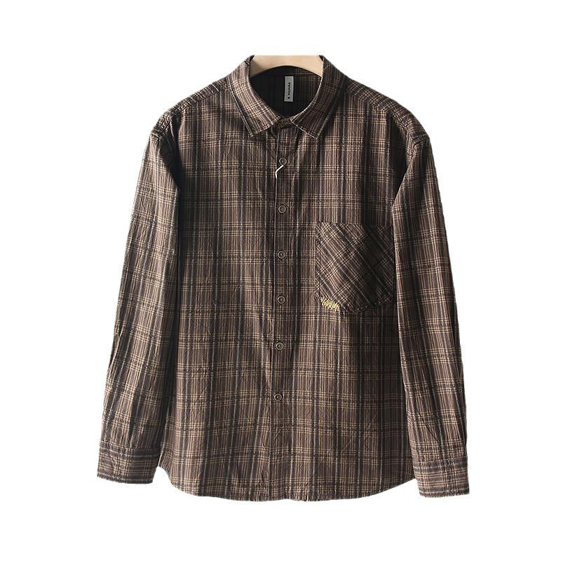 Chemise casual à manches longues en coton lavé pour hommes