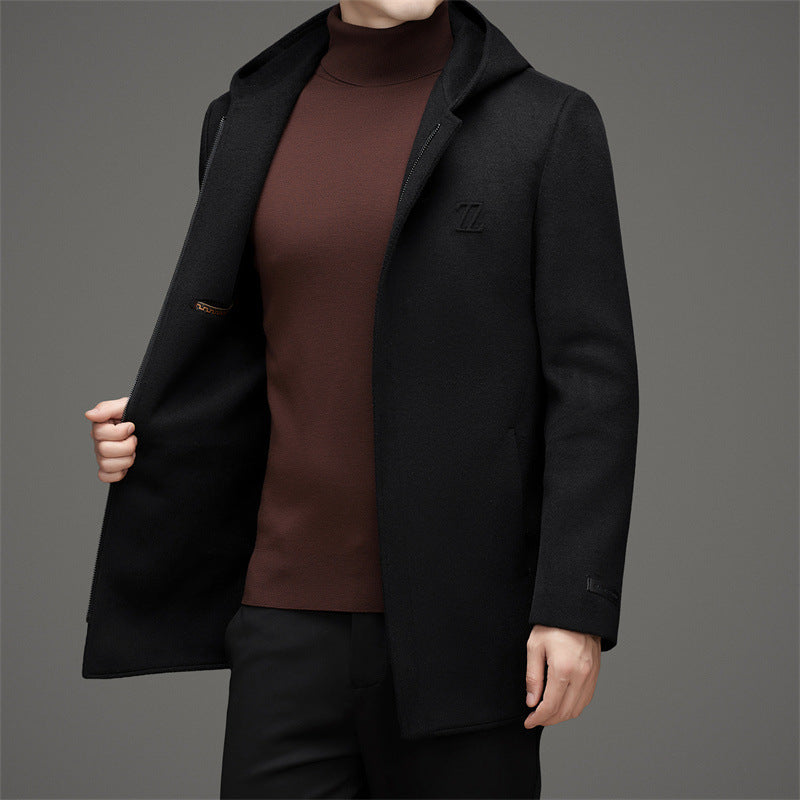 Laine réversible à capuche manteau d'hiver des hommes épaissi