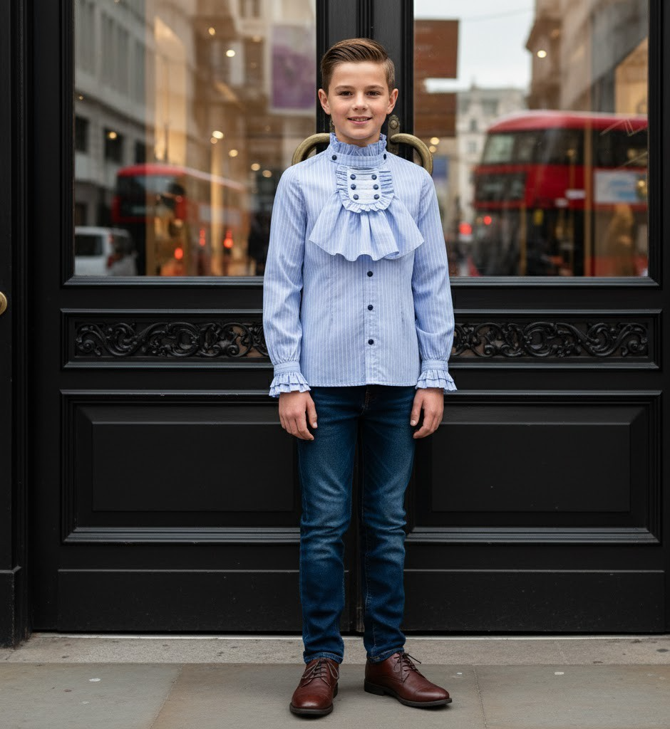 Garçons Chemise Formel Bleu Collier Amovible Enfants Mariage Party School Chemise 4-14Y