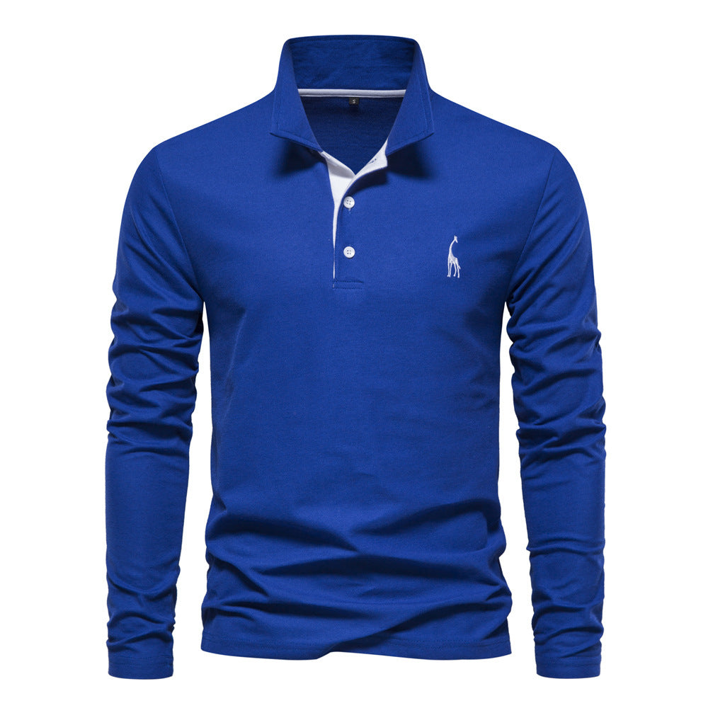 Printemps et automne Lapel Cotton Homme POLO Shirt Mode Casual Homme Broderie Deer Long