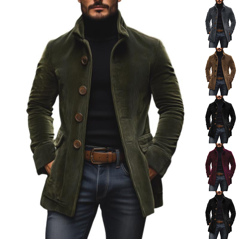 Veste pour homme Hiver Stand Collar Button-up Coat Casual Blazer Vêtements de dessus