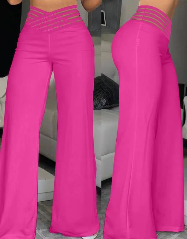 Pantalon de longue taille pour femmes Hollow Out Cross Pantalon Élégant Pantalon d'élégant feu de route Pantalon haute taille Ca
