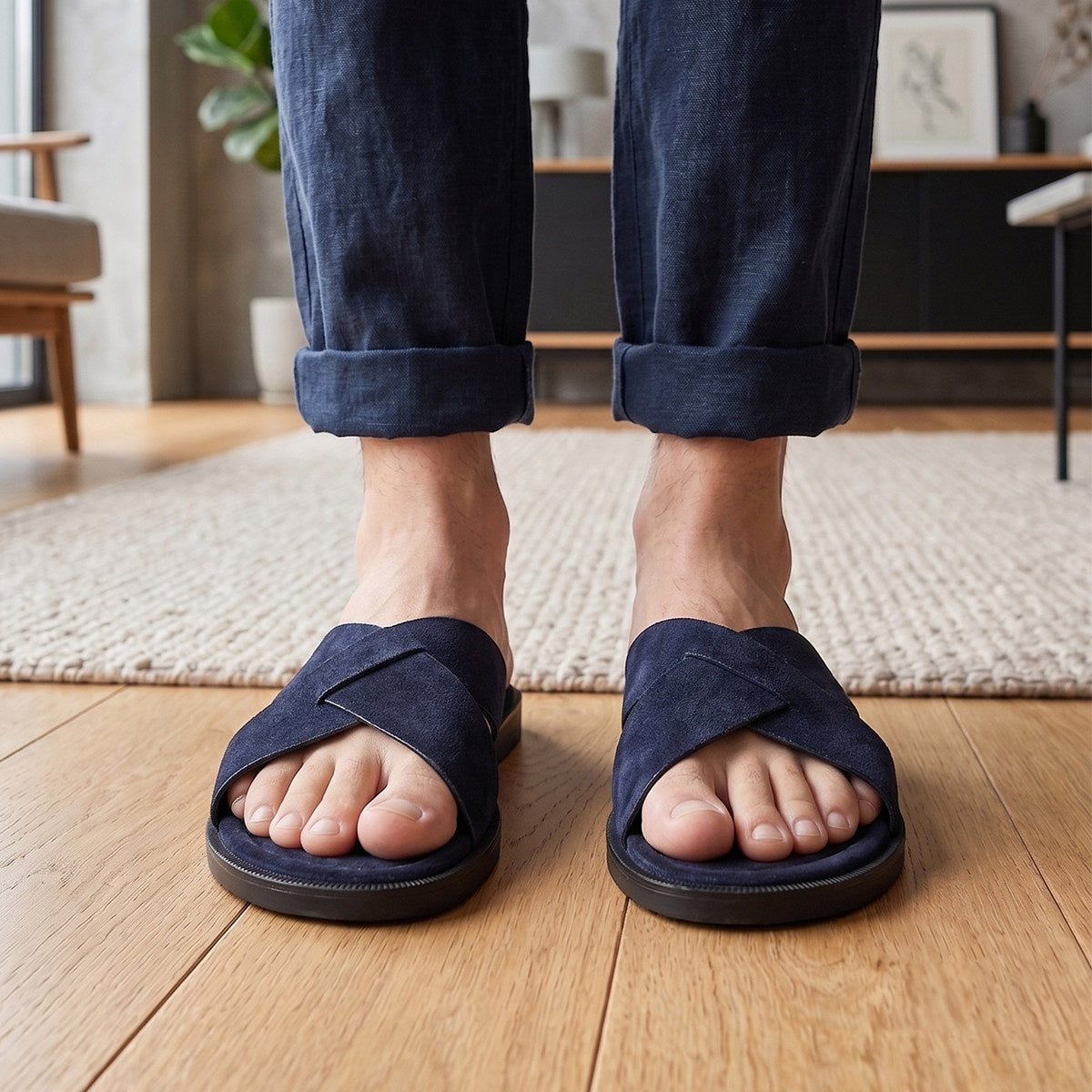 Hommes Suede Pantoufles d'été Outdoor Cross-Strap Sandales