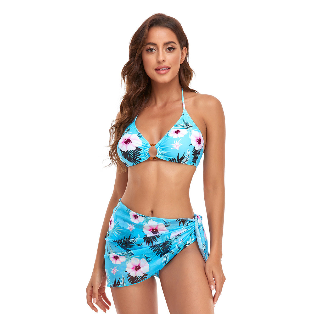 Maillot de bain triangulaire en deux parties avec col halter et frais