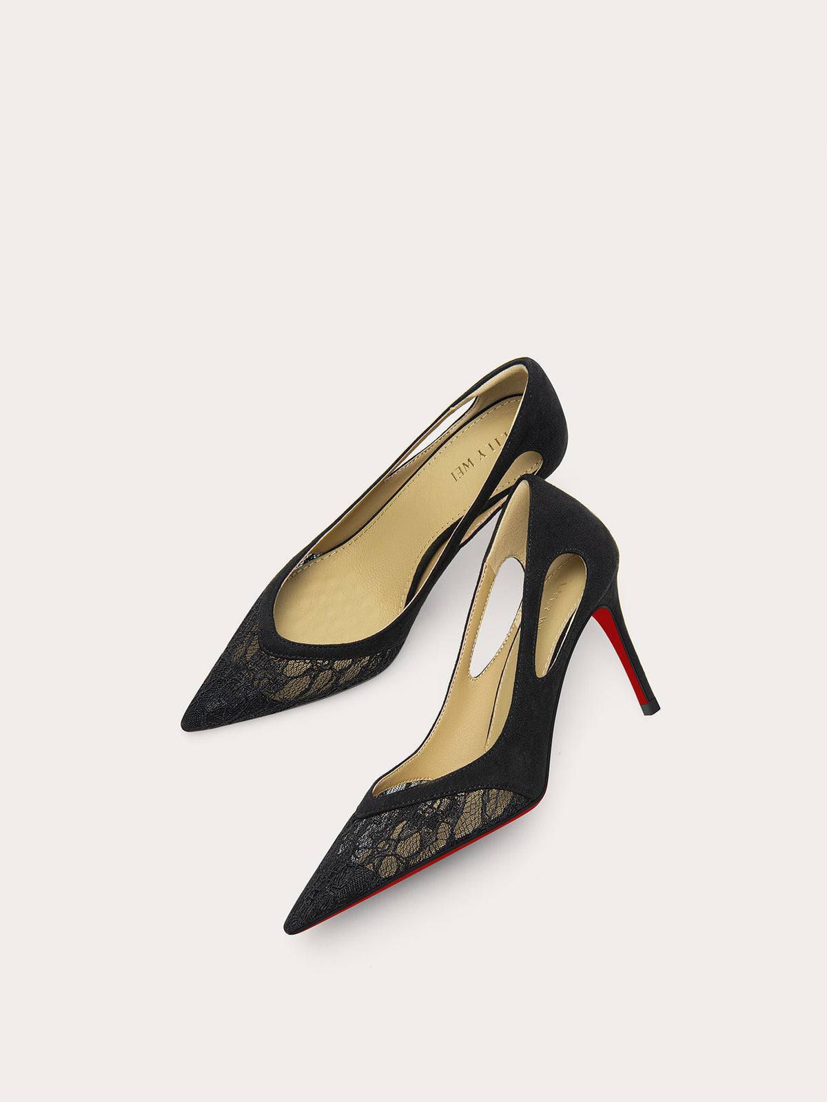 Élégante Dentelle Noire Talons hauts avec une semelle rouge