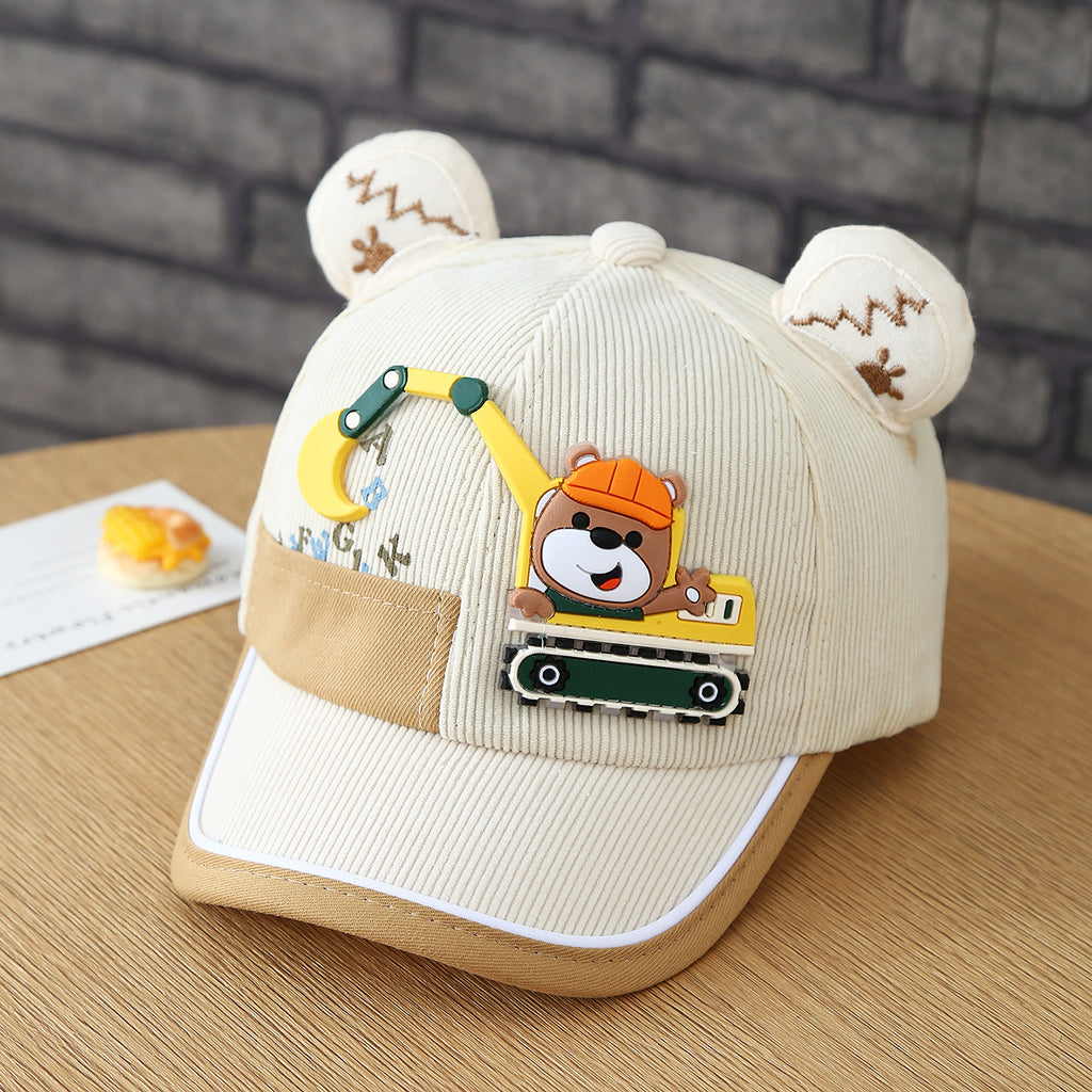 Garçons et filles de dessin animé Bulldozer ours en peluche Oreille Cap de baseball avec fixation Velcro