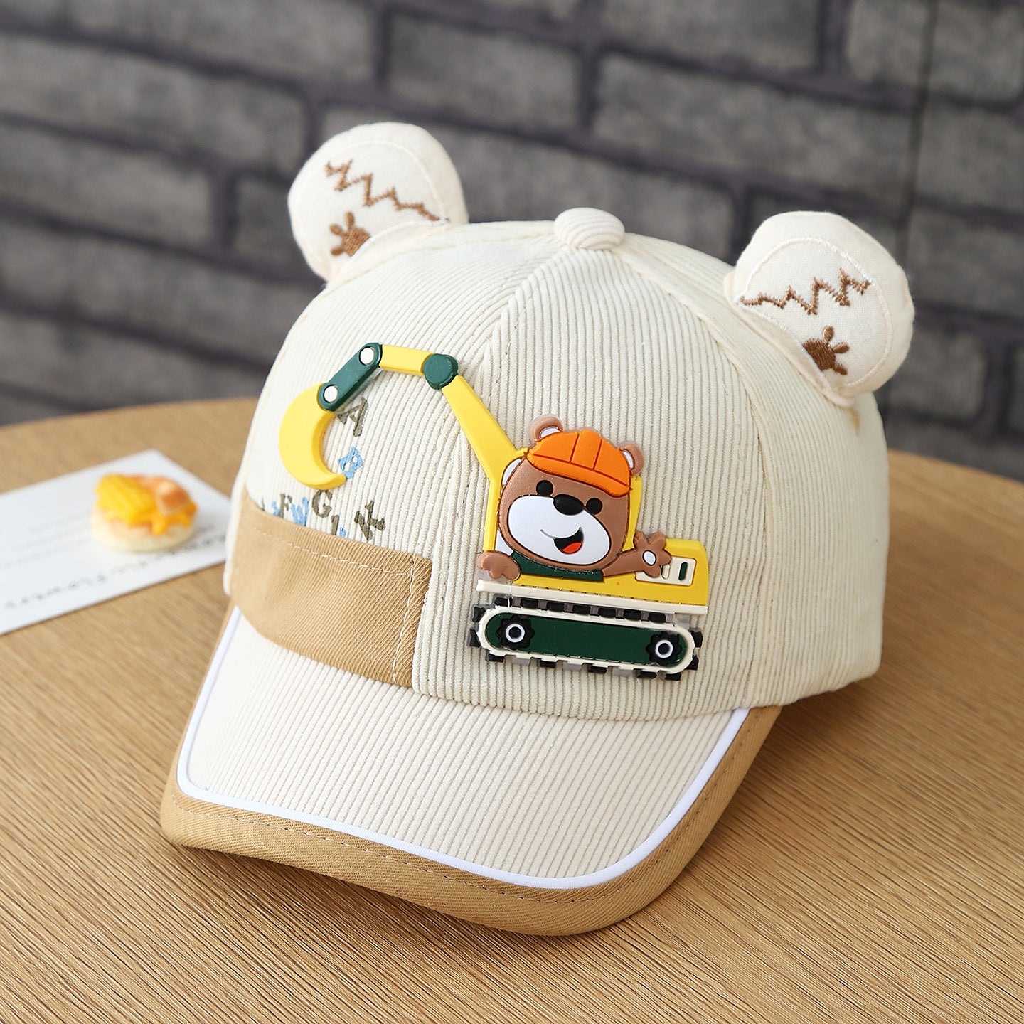 Garçons et filles de dessin animé Bulldozer ours en peluche Oreille Cap de baseball avec fixation Velcro