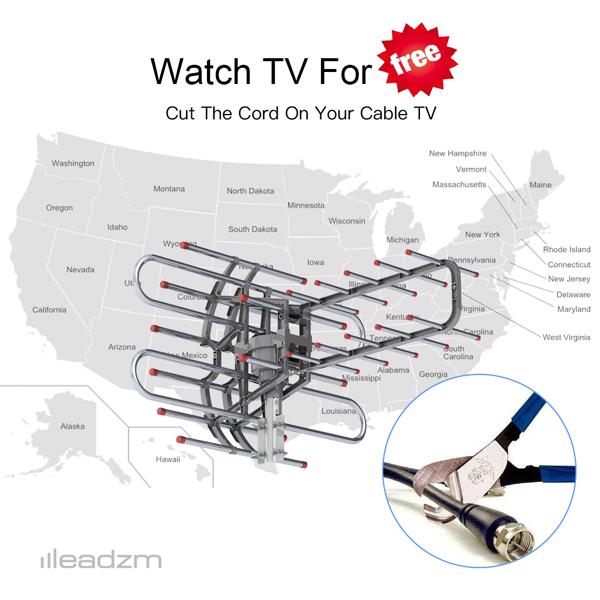 TA-851B 360 Degree Direction TV Antenne 45-860MHz 22-38dB HD Pixel 4K Rayonnement portée 150 M