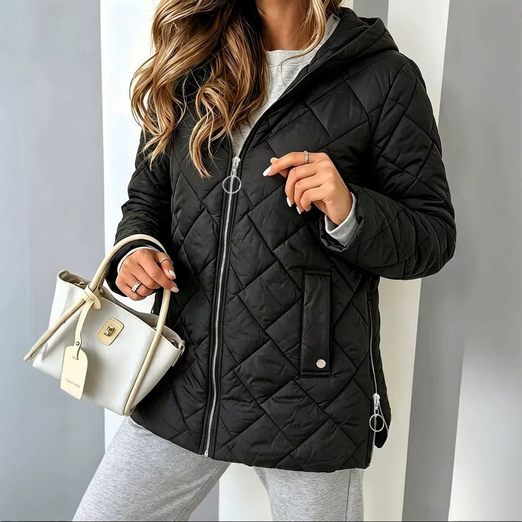 Femmes Plus-taille à capuche Diamond-Quilted Cotton Coat Chaudière