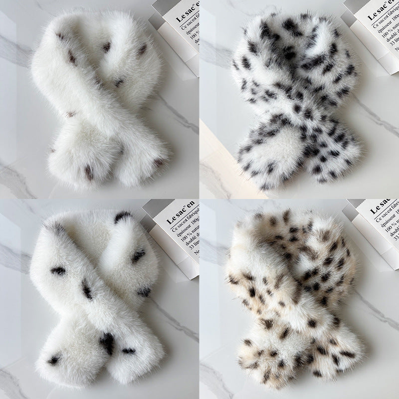 Echarpe naturelle en léopard imprimé en peluche avec un style doux coréen pour