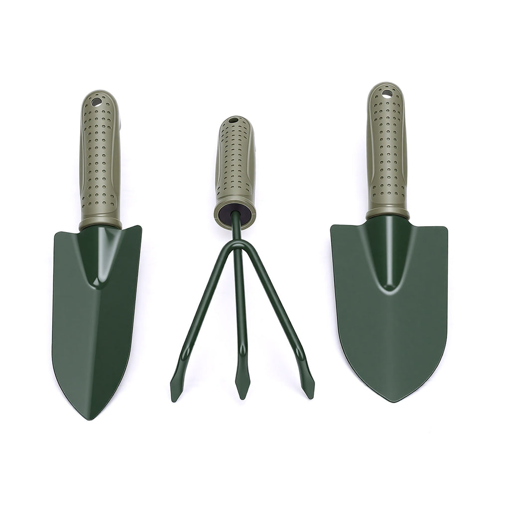 Ensemble d'outils de jardin poignée ergonomique large et étroit shovel 3 Râteau avec sac de rangement pour