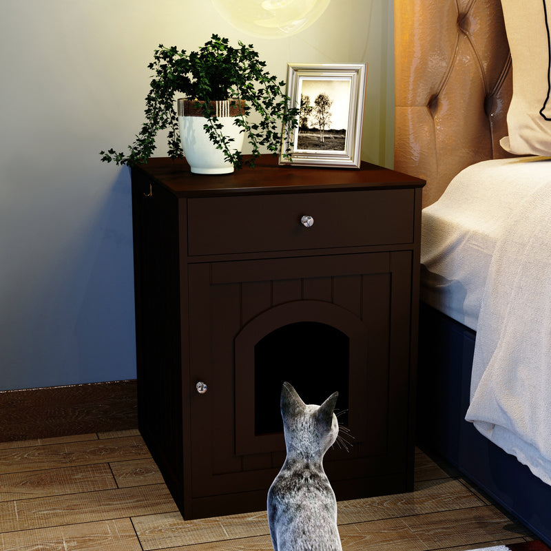Boîte à litière en bois noir Enclosure W Tiroir et table latérale