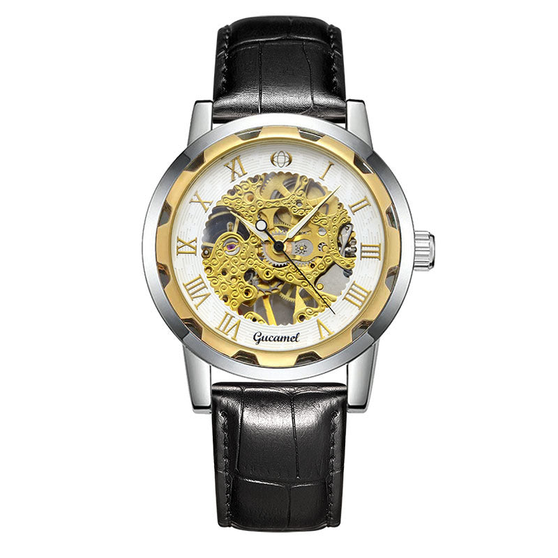 Bracelet en acier Hollow Gold Montre mécanique manuelle