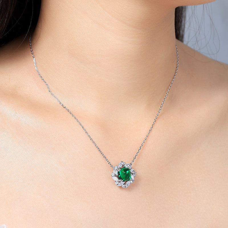S925 Argent 5.6g Lab-Created Ruby Sapphire Collier émeraude