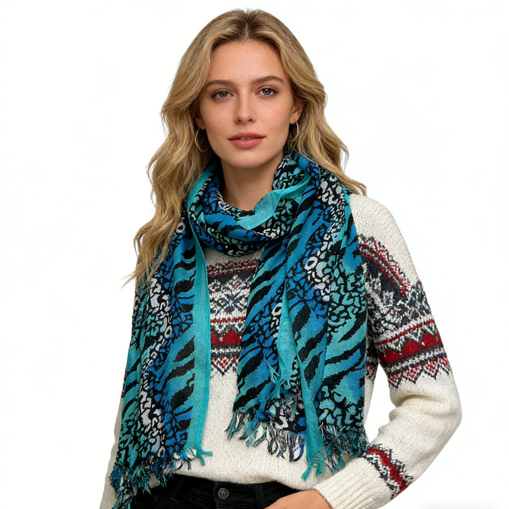 Echarpe géométrique longue Boho 2pcs Aqua Blue
