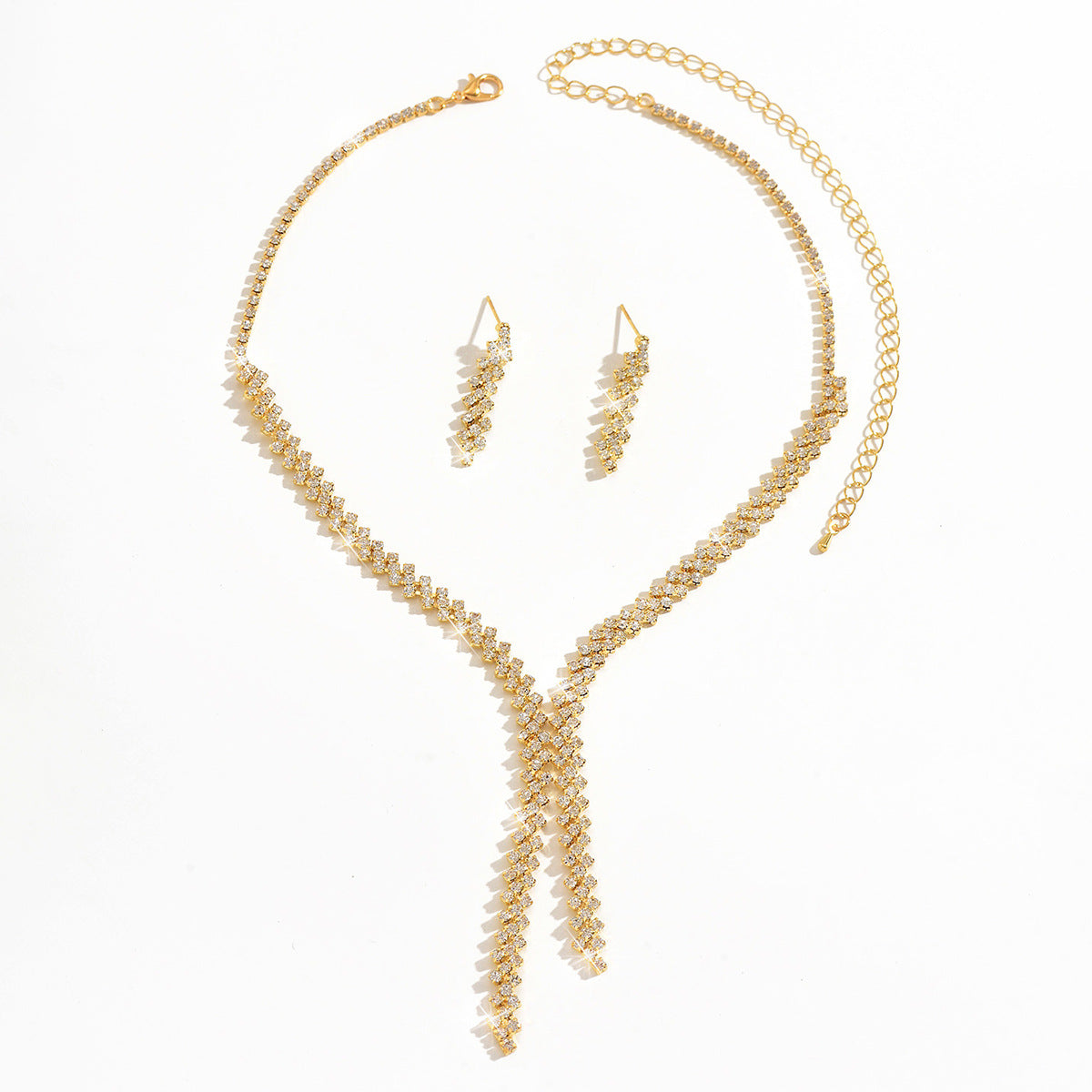 Femmes 2 Pcs Silver Tone Y Forme Tassel Strass Set de bijoux