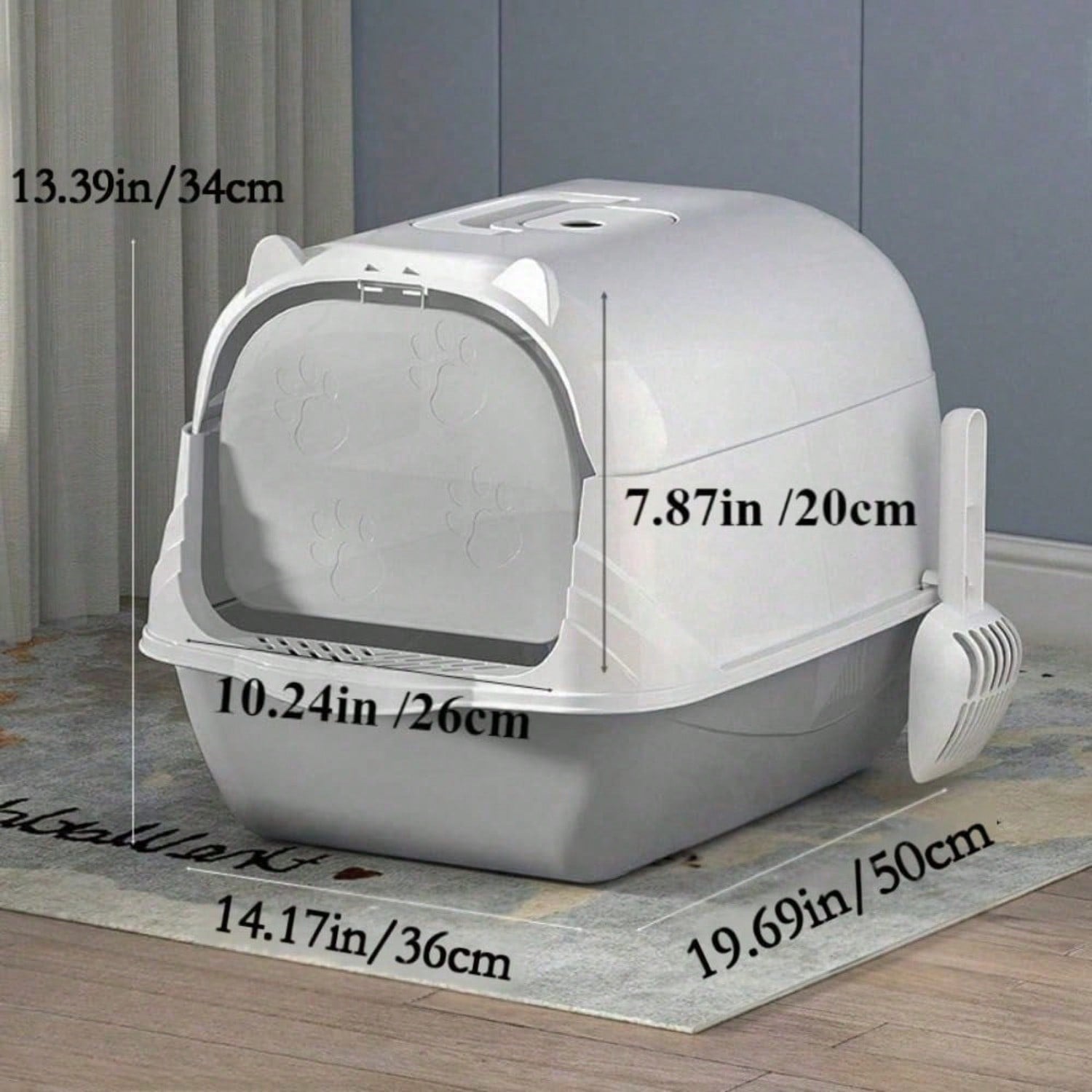Boîte à litière entièrement fermée avec hotte et poignée durable avec flap sur le devant