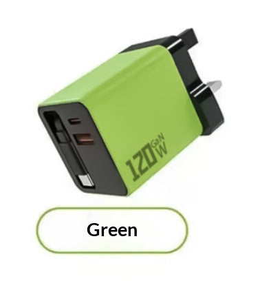 Chargeur rapide GAN 120W avec un câble rétractable intégré