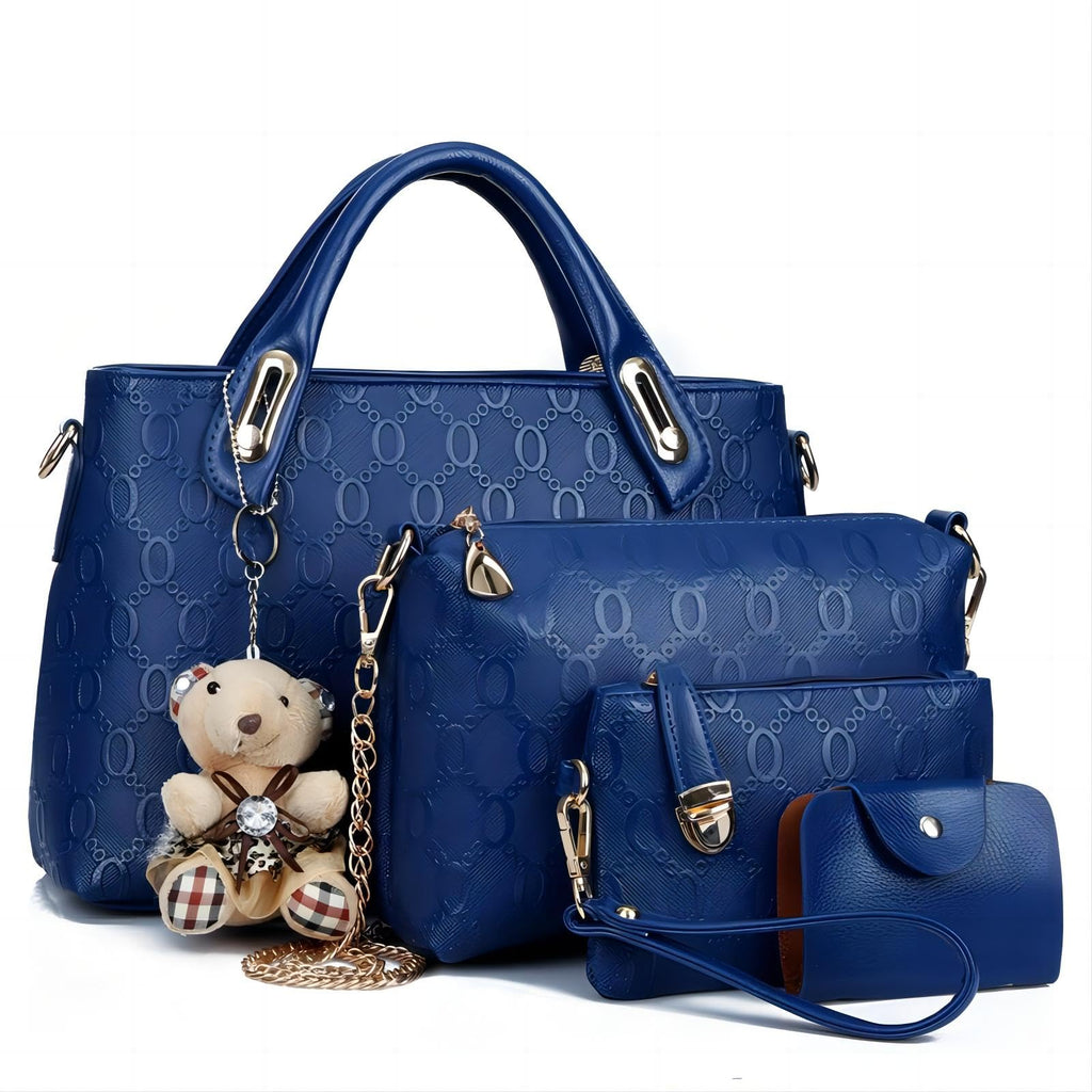 Femmes 4Pcs Poignée supérieure Satchel Hobo PU sac à main en cuir Set grand sac à épaule à bout Ca