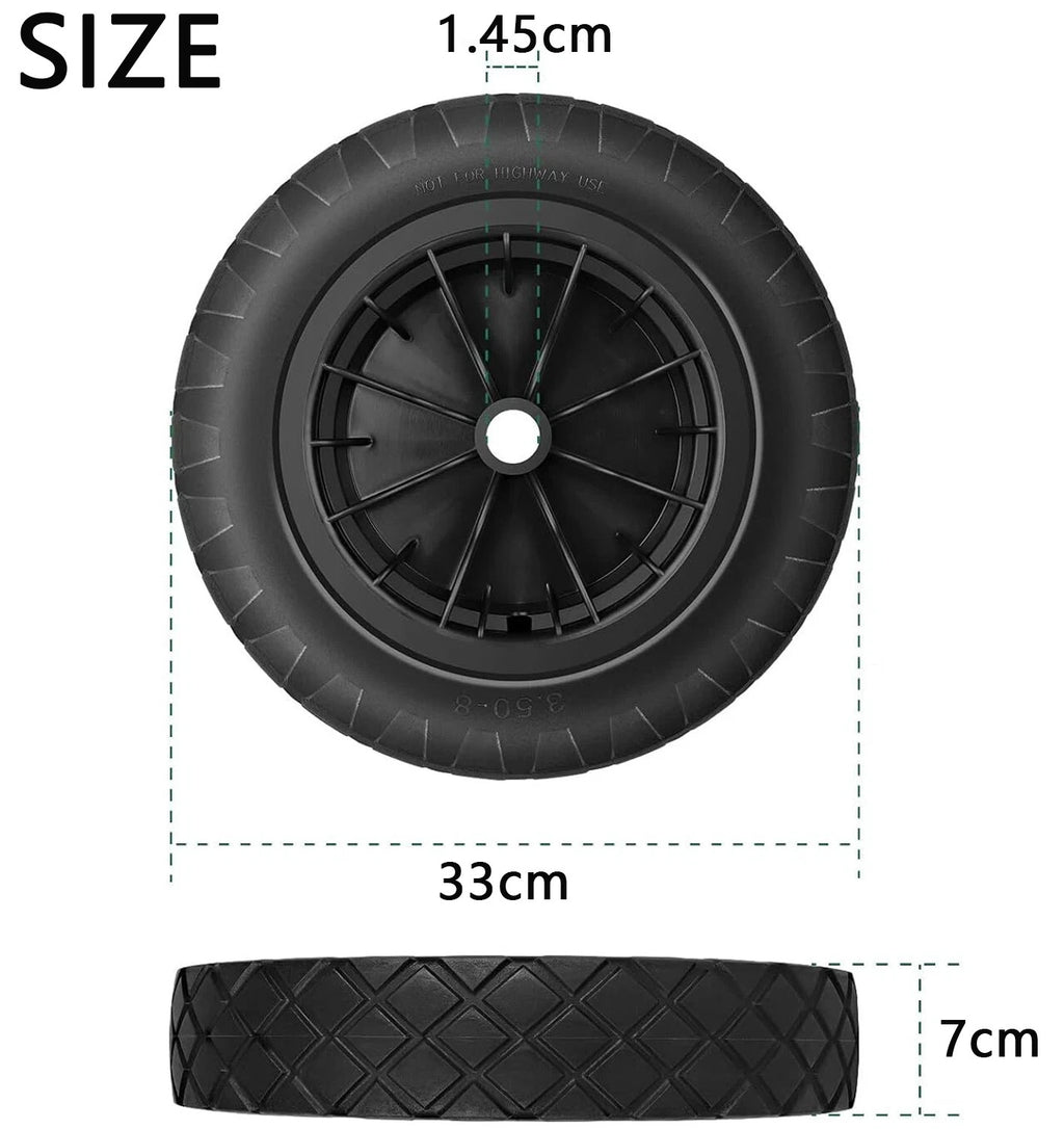 PU Roue de brouette 14 pouces 3.50-8 Puncture Proof Solide pneu lourd noir