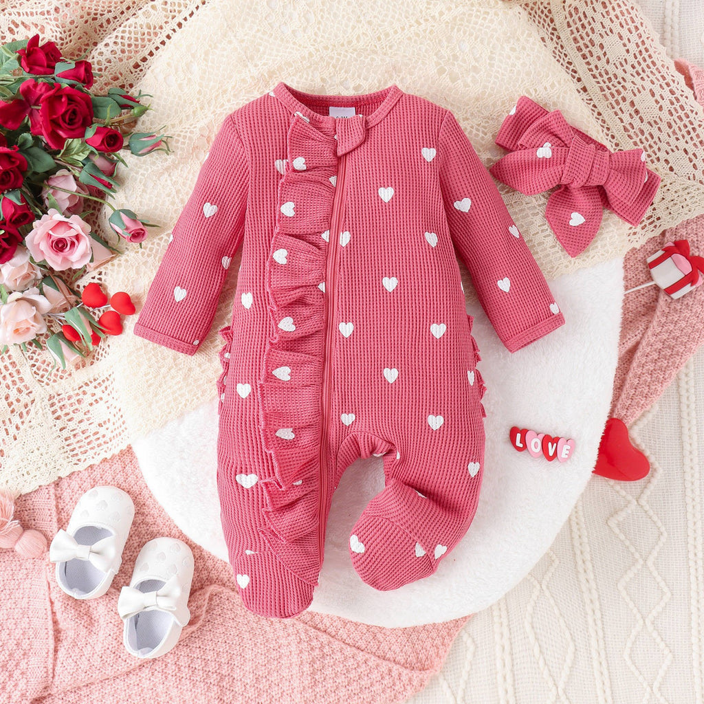 Empreinte cardiaque Jeu de bandeau Zip-up Onesie