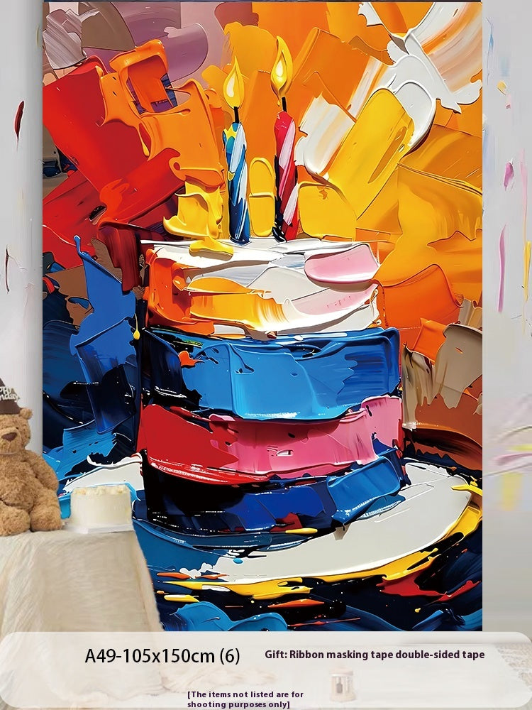 Fête d'anniversaire disposition Cake vêtements de suspension enfants fond mur