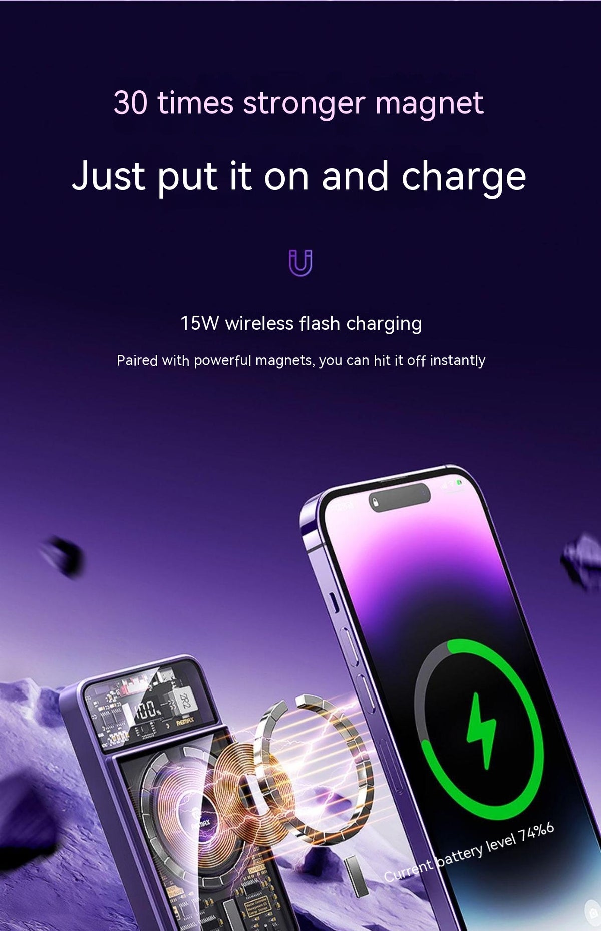 Avec chargeur sans fil à aspiration magnétique de câble de grande capacité