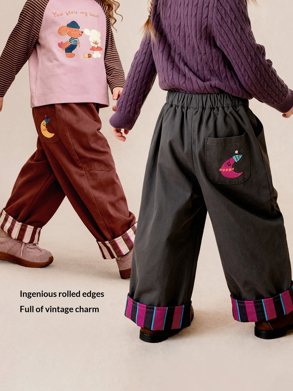 Pantalon casual avec bandes brodées et pantalons de longue longueur à l'ourlet roulé