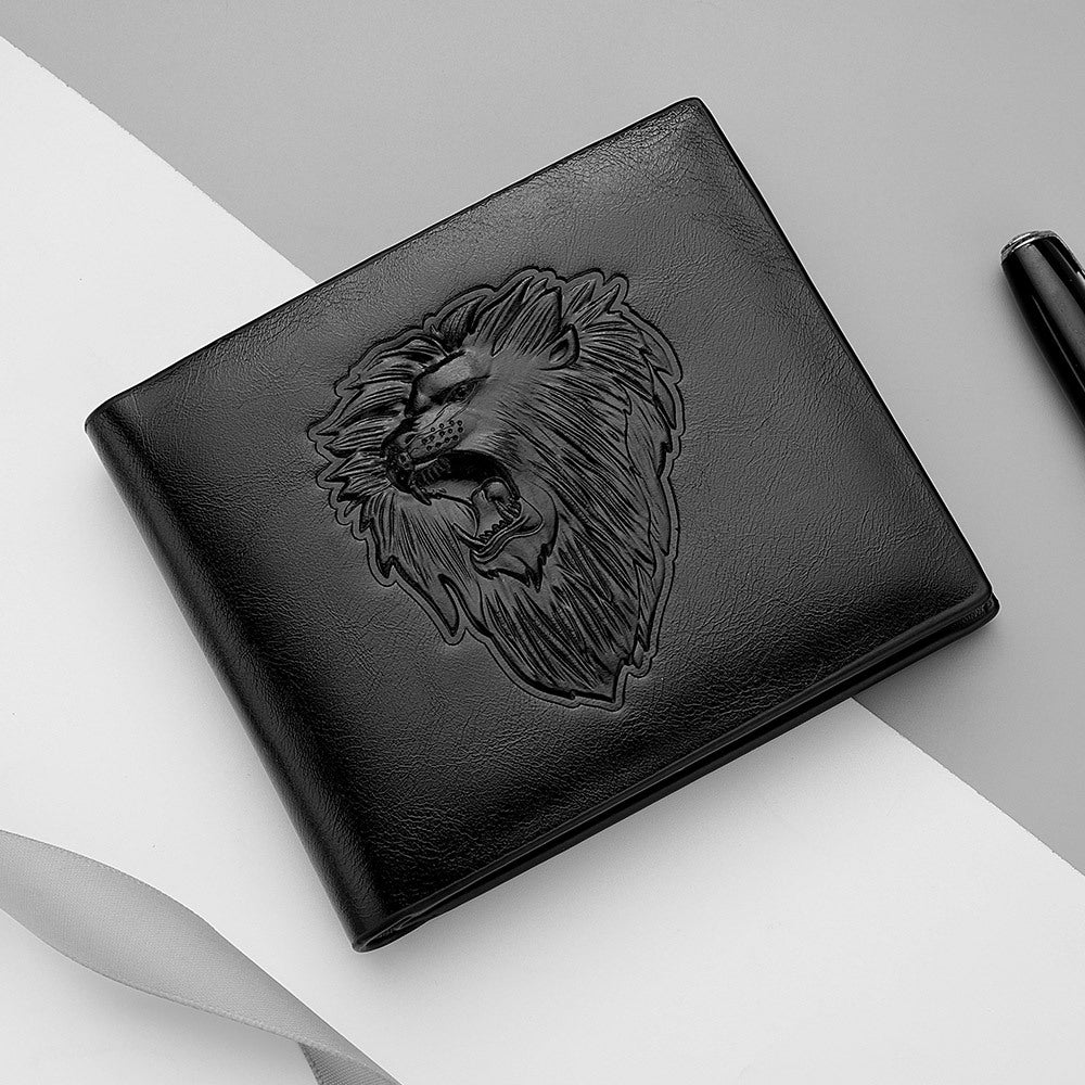 Zipper pour hommes Wallet Lion modèle Embossed Animal