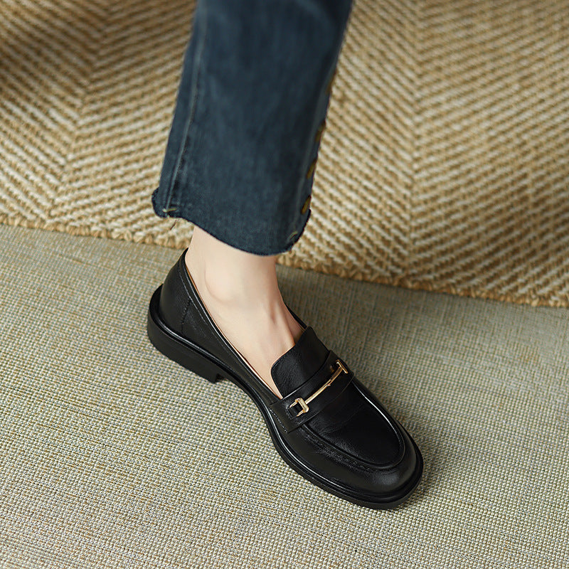 Femmes Chunky-heeled Vintage Chaussures en cuir