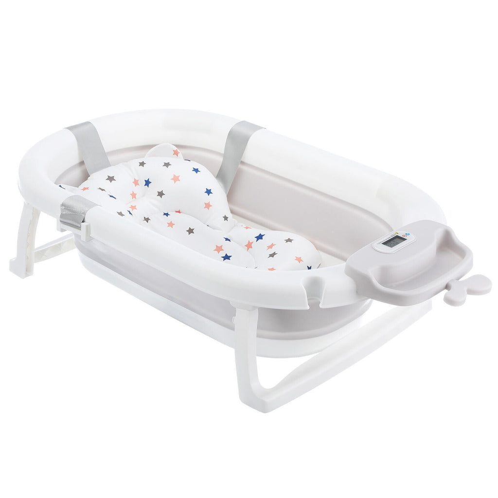 Baignoire pliable pour bébé Ergonomie avec tampon de bain de température et de coussin et filet de bain
