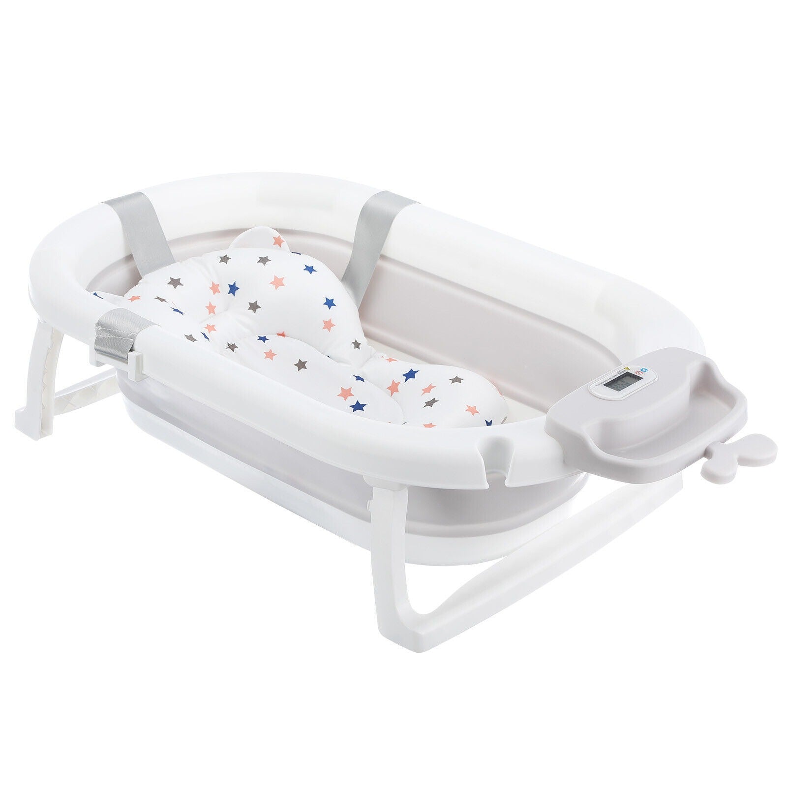 Baignoire pliable pour bébé Ergonomie avec tampon de bain de température et de coussin et filet de bain