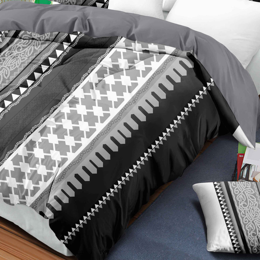 3-Piece gris blanc et noir abstrait bande lit couvre pour roi de Californie