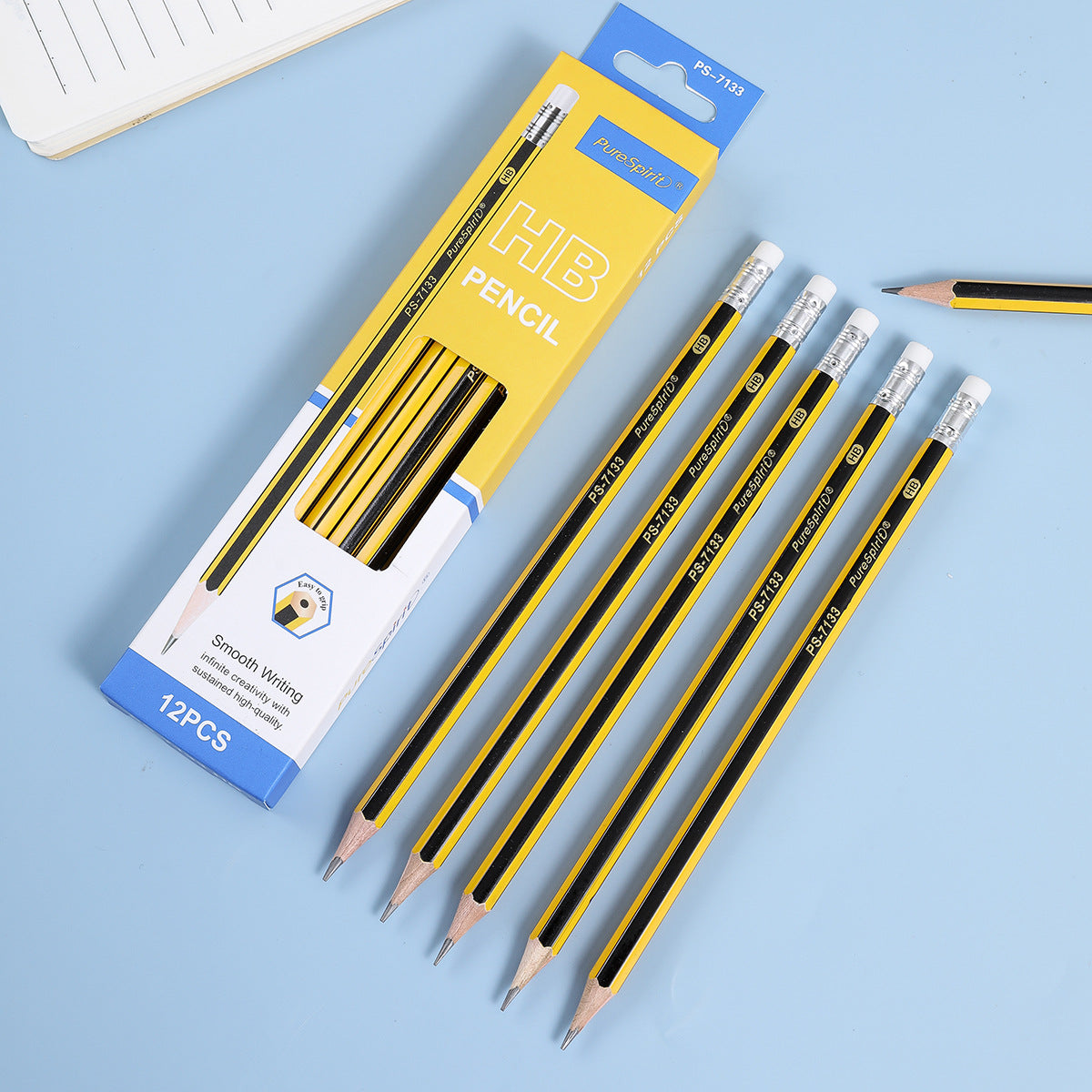 Crayons d'écriture lisse HB 12-comptes avec effaceurs