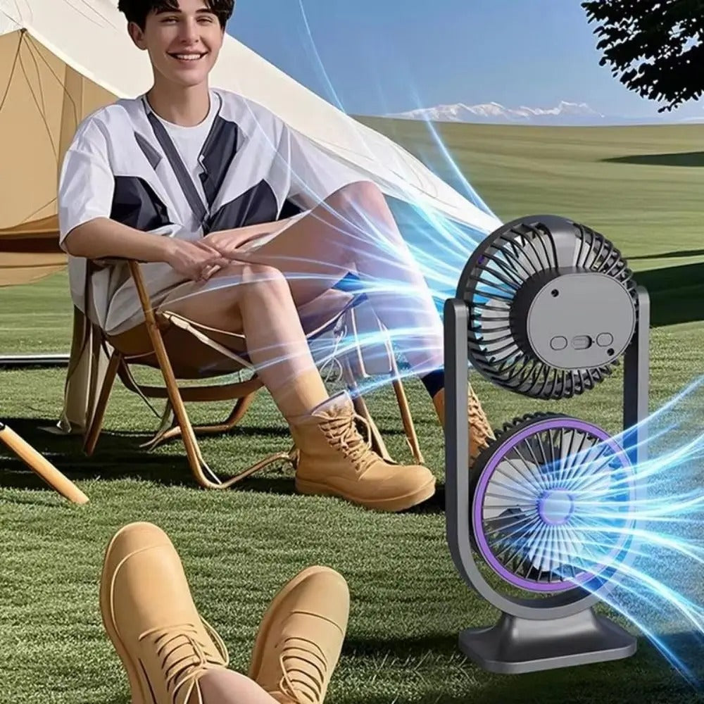 5 engrenage ventilateur de bureau double tête USB rechargeable faible bruit ventilateur de bureau double nuit lumière I