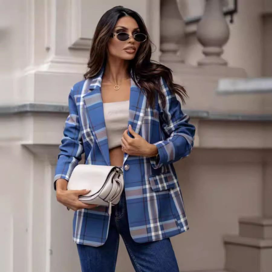 Blazer de Plaid Casual et Chic pour les femmes