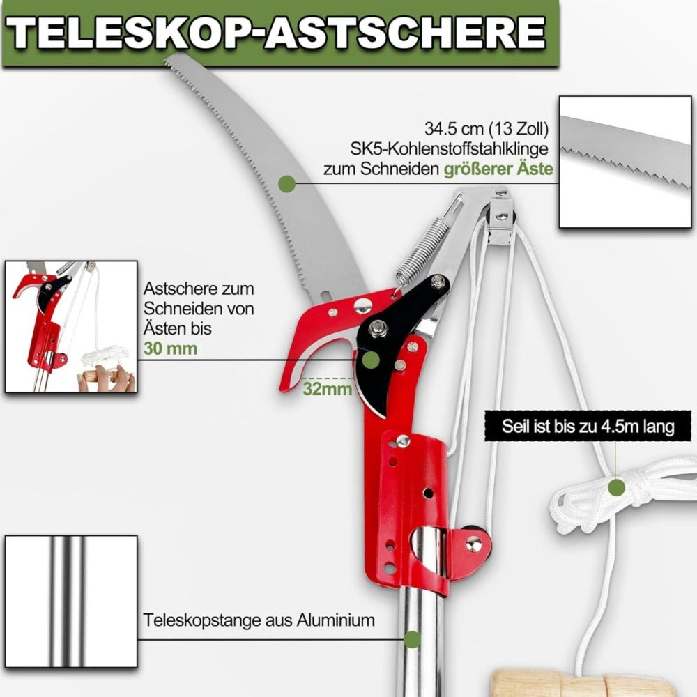 Scies télescopage et loppers avec longues poignées et longueur réglable
