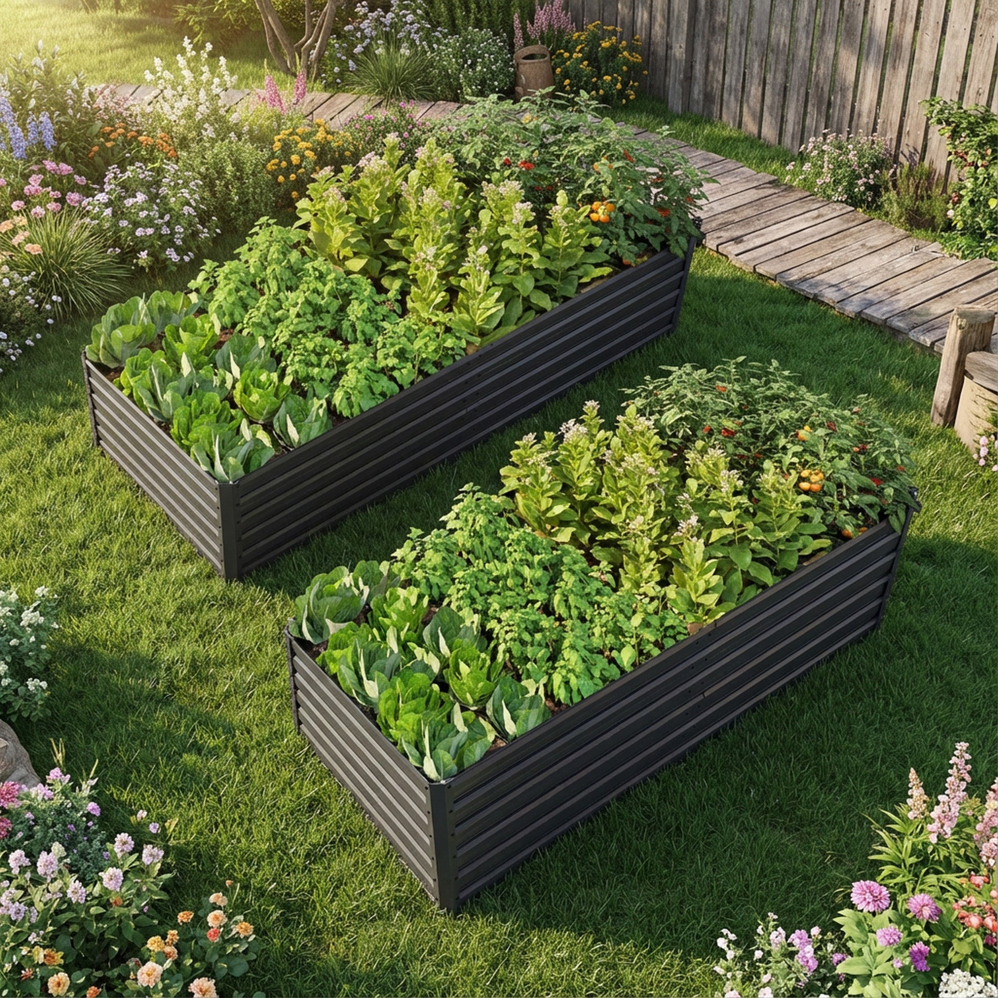 Kit de lit de jardin surélevé en métal 2 paquets extérieur - Ensemble de boîtes de planteur galvanisé 8x4x2 FT