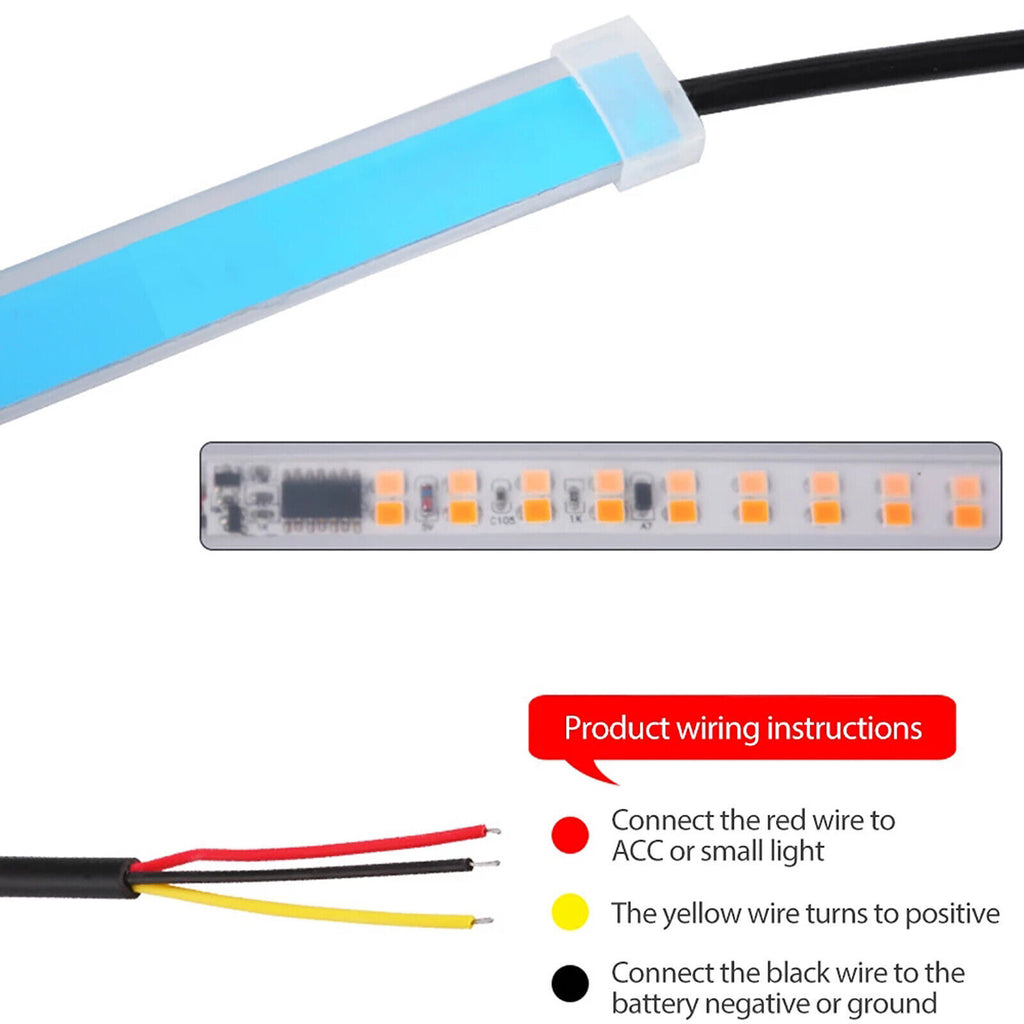 2Pcs 60cm Flexible Switchback LED Bandes lumineuses blanc et ambre DRL Turn Signal 12V IP68 Wate