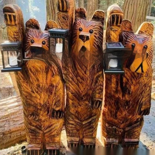 Lampe d'ours bois carving Resin Garden Décorations d'ours Manoir Led Ornaments