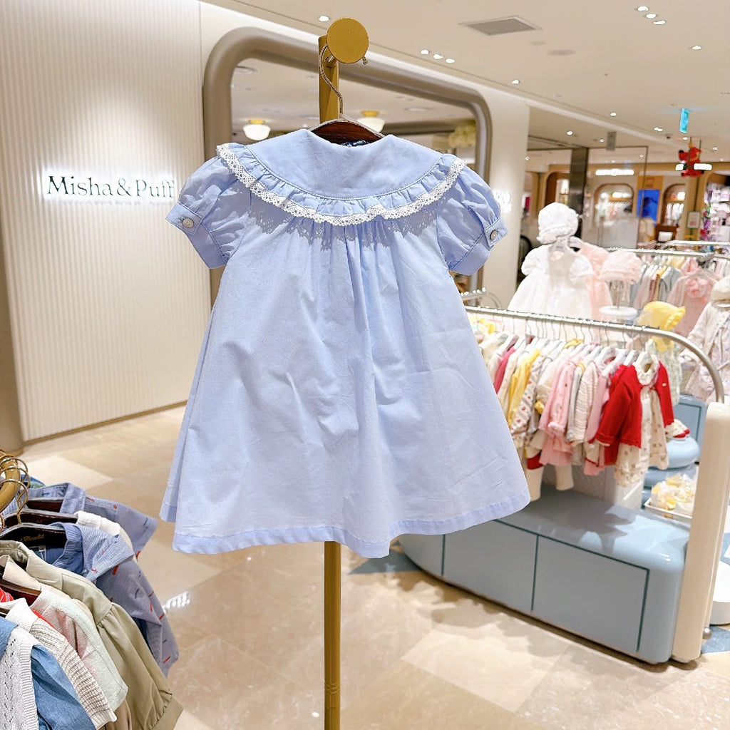Robe de chemise de coton mignon avec un collier de poupée pour les filles