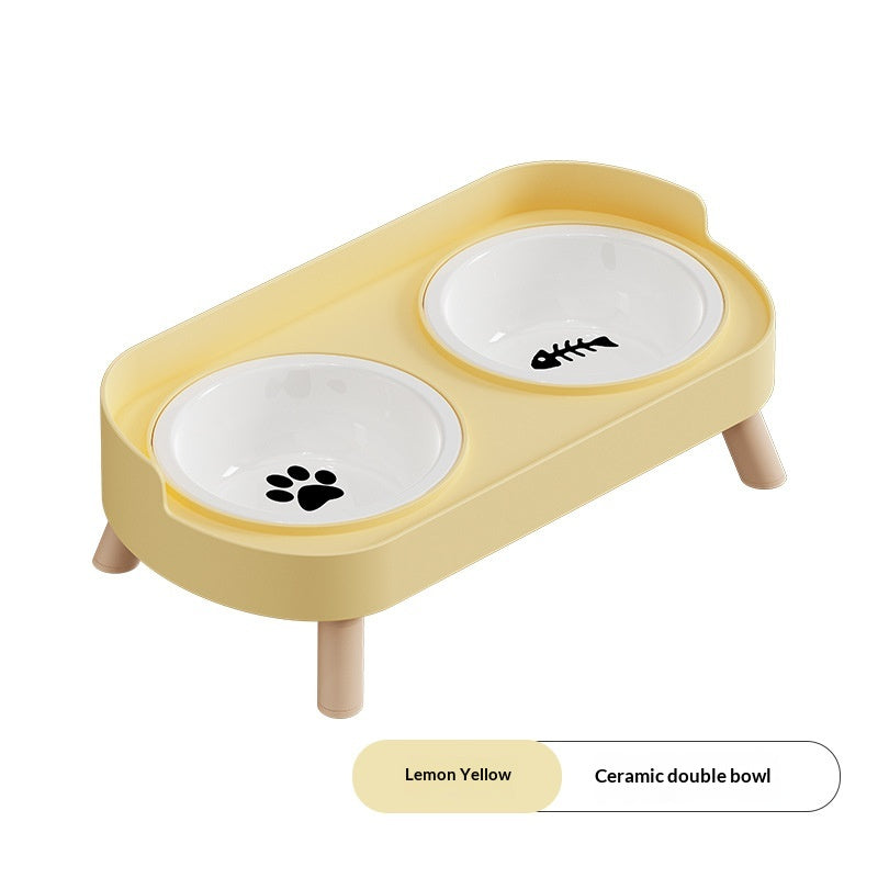 Dual-bowl Spill-proof Water-and-food-in-one Cat Bowl