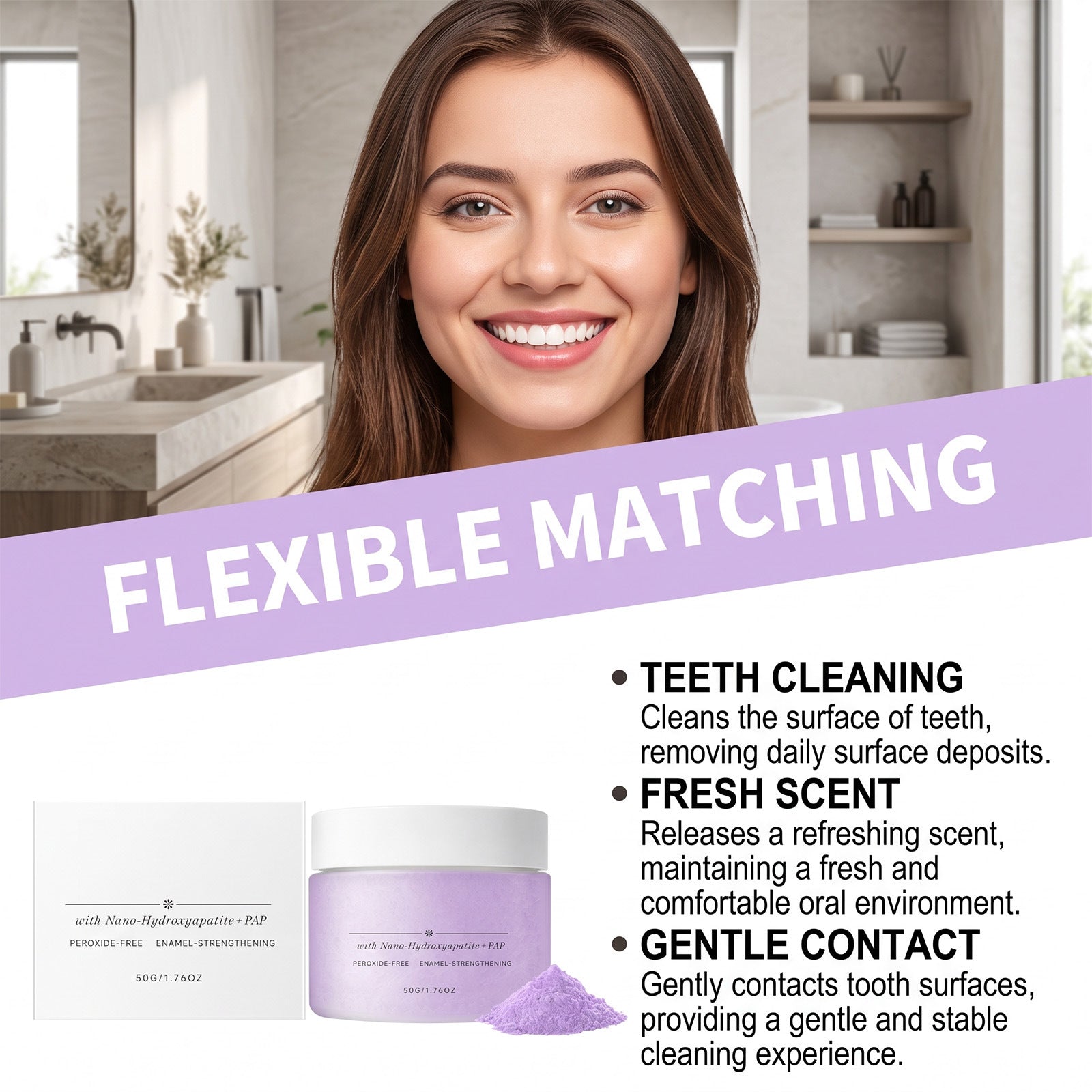 Poudre de dents blanchissant la menthe