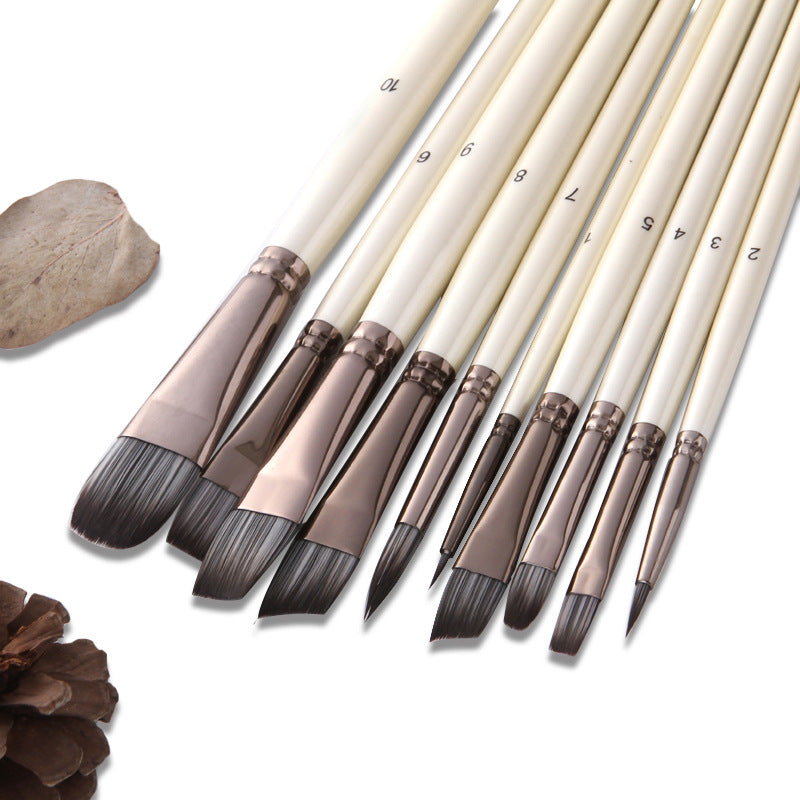 10 pinceaux aquarelles blanc perle