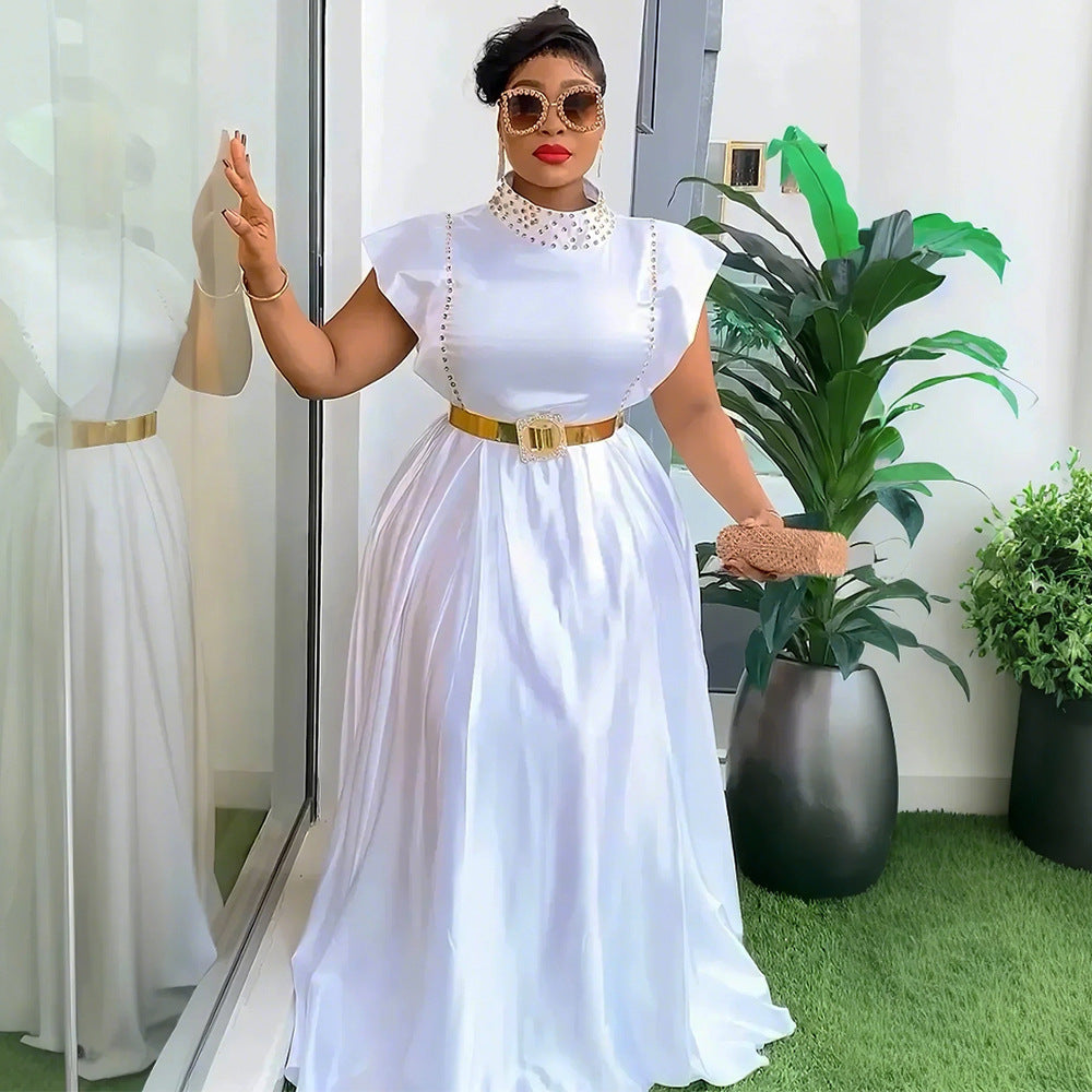 Banquet soirée mode élégant style Strass haute robe de taille