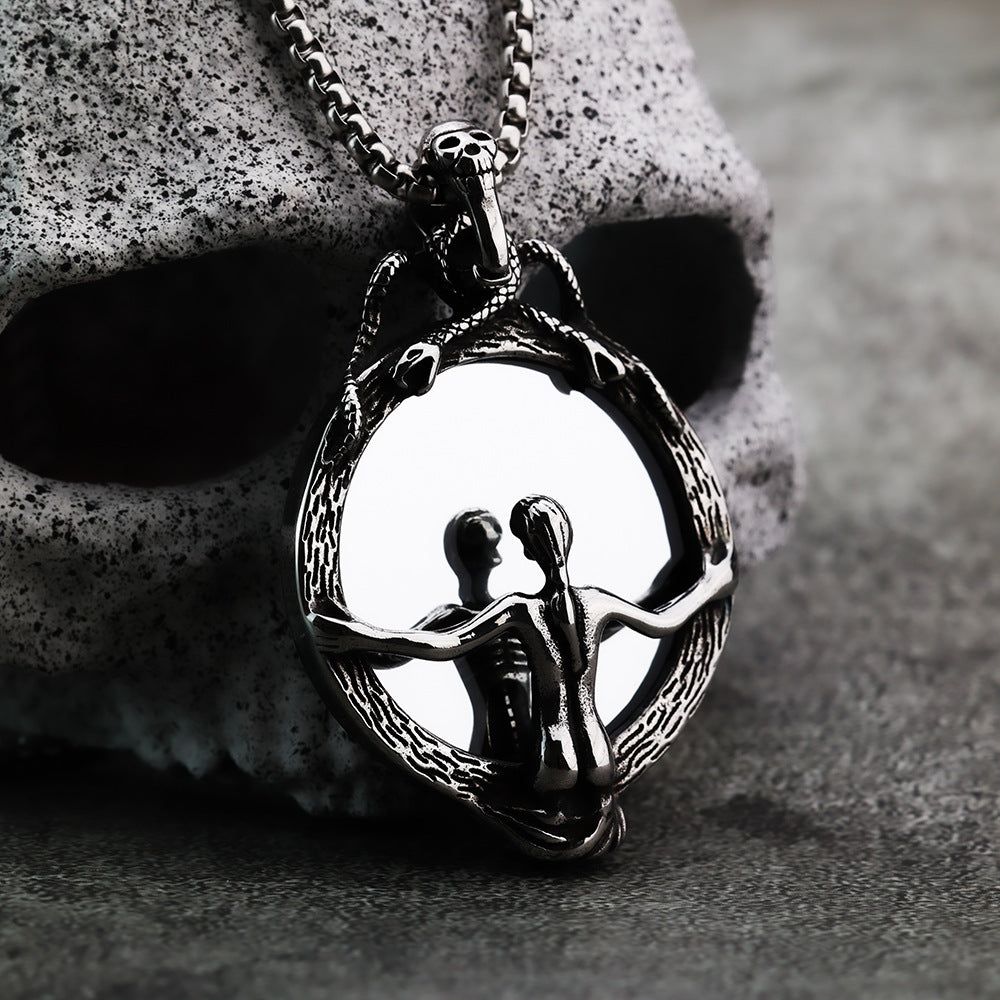 Collier miroir magique pendentif homme en acier inoxydable rétro