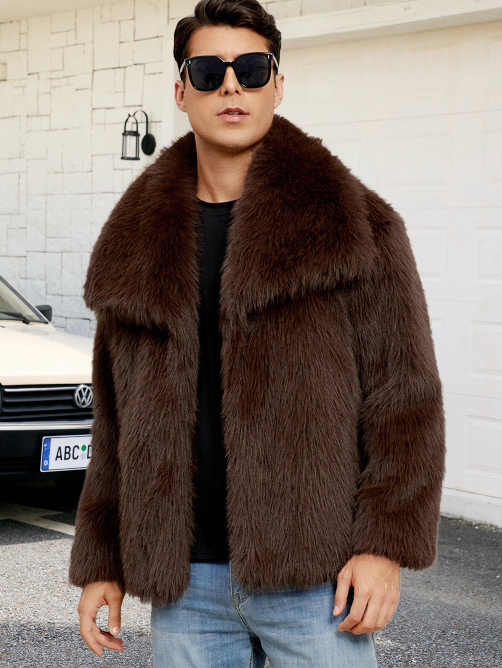 Veste en fausse fourrure de style Lapel pour homme