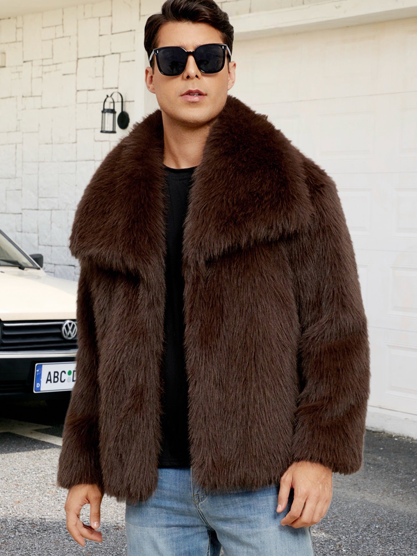 Veste en fausse fourrure de style Lapel pour homme